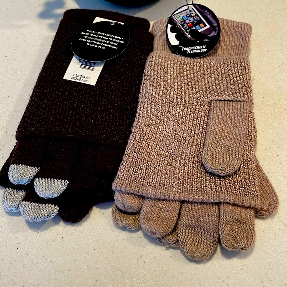 Touch screen gloves knit. One brown One tan. Orig $22 each. Now 2 for $20